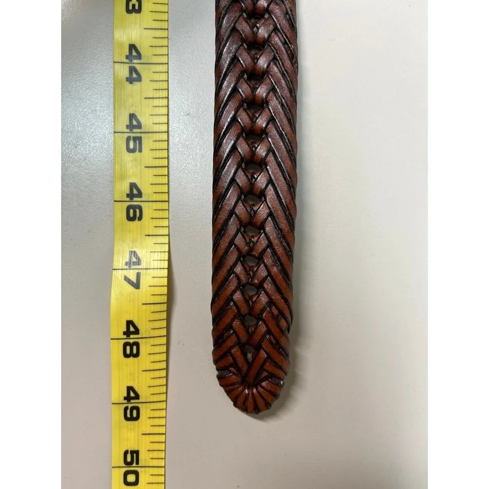 Club Room Mens Brown Woven Braided Leather Belt Gunmetal Buckle Size XL 49 Inch